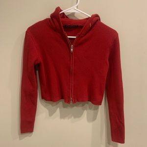 Brandy Melville Red Cropped Zip-Up Hoodie